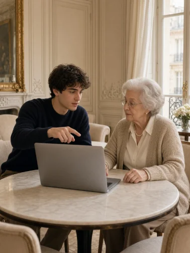 Aide numérique — un junior avec une personne âgée