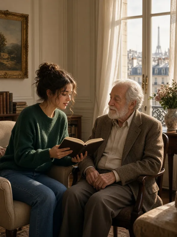 Lecture — un junior avec une personne âgée